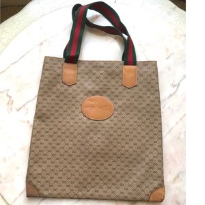 Vtg Gucci monogram print web flat tote bag